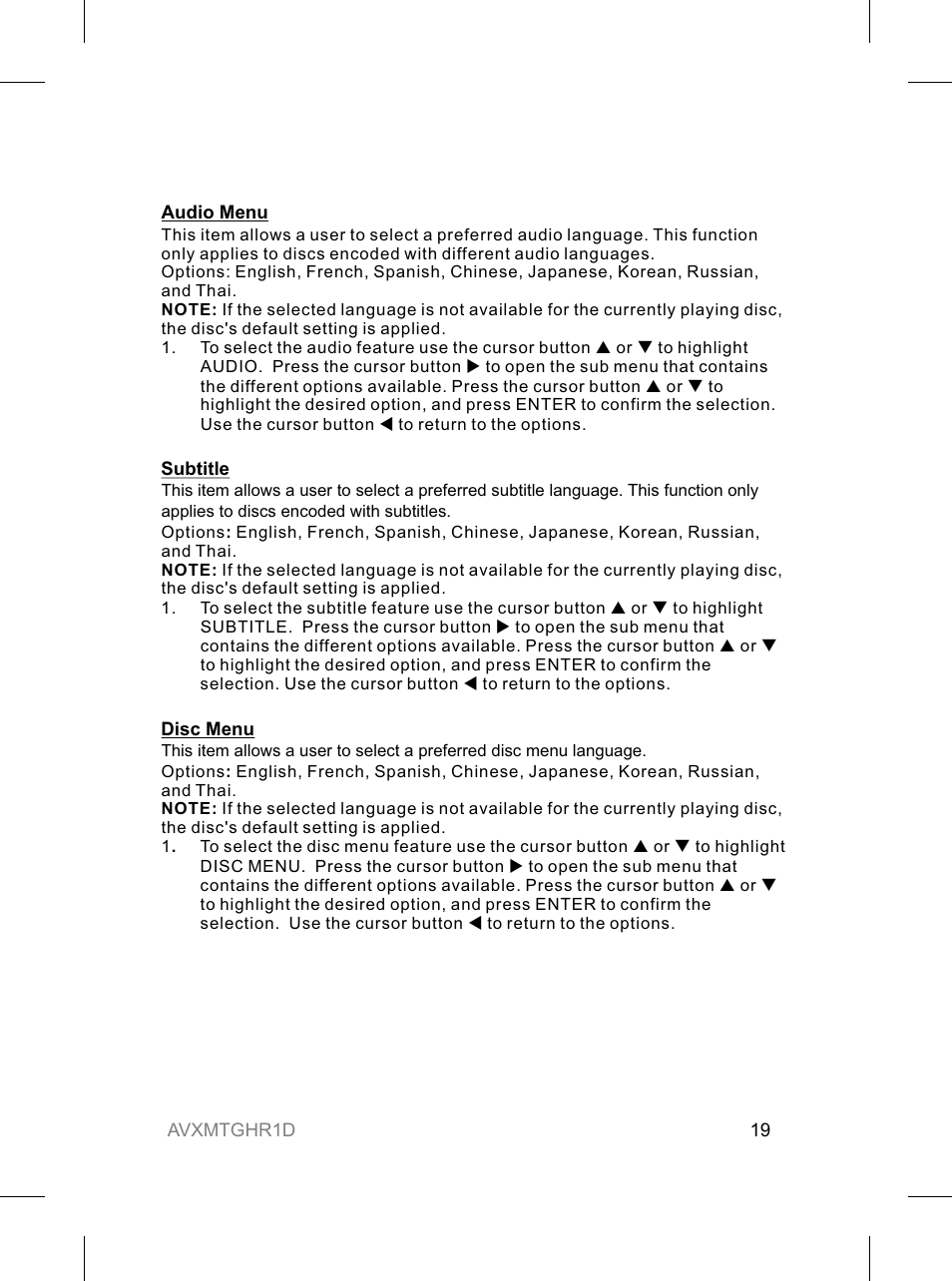 Audiovox AVXMTGHR1D User Manual | Page 19 / 28