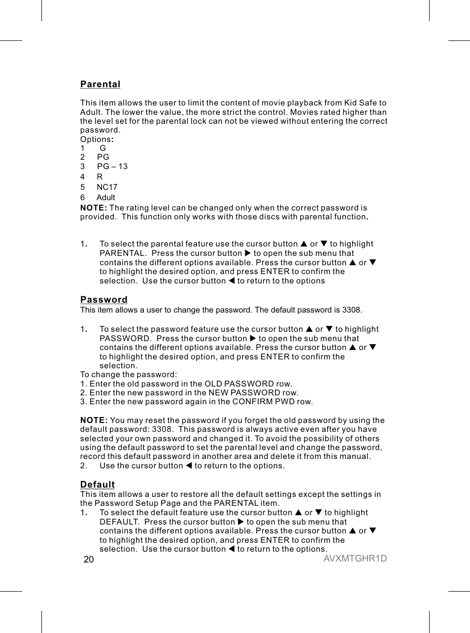 Audiovox AVXMTGHR1D User Manual | Page 20 / 28