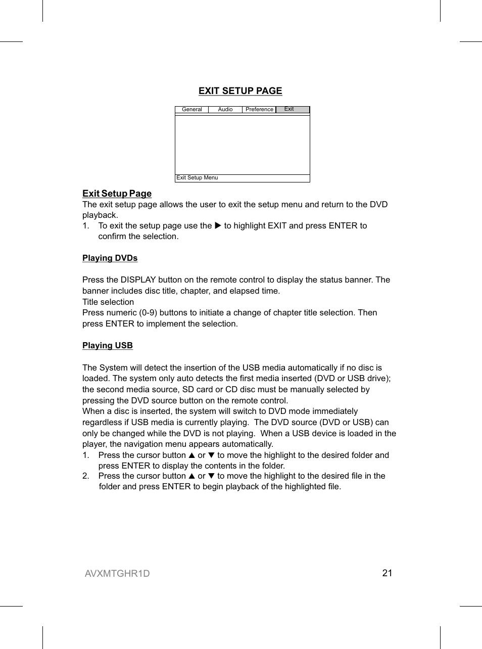 Audiovox AVXMTGHR1D User Manual | Page 21 / 28