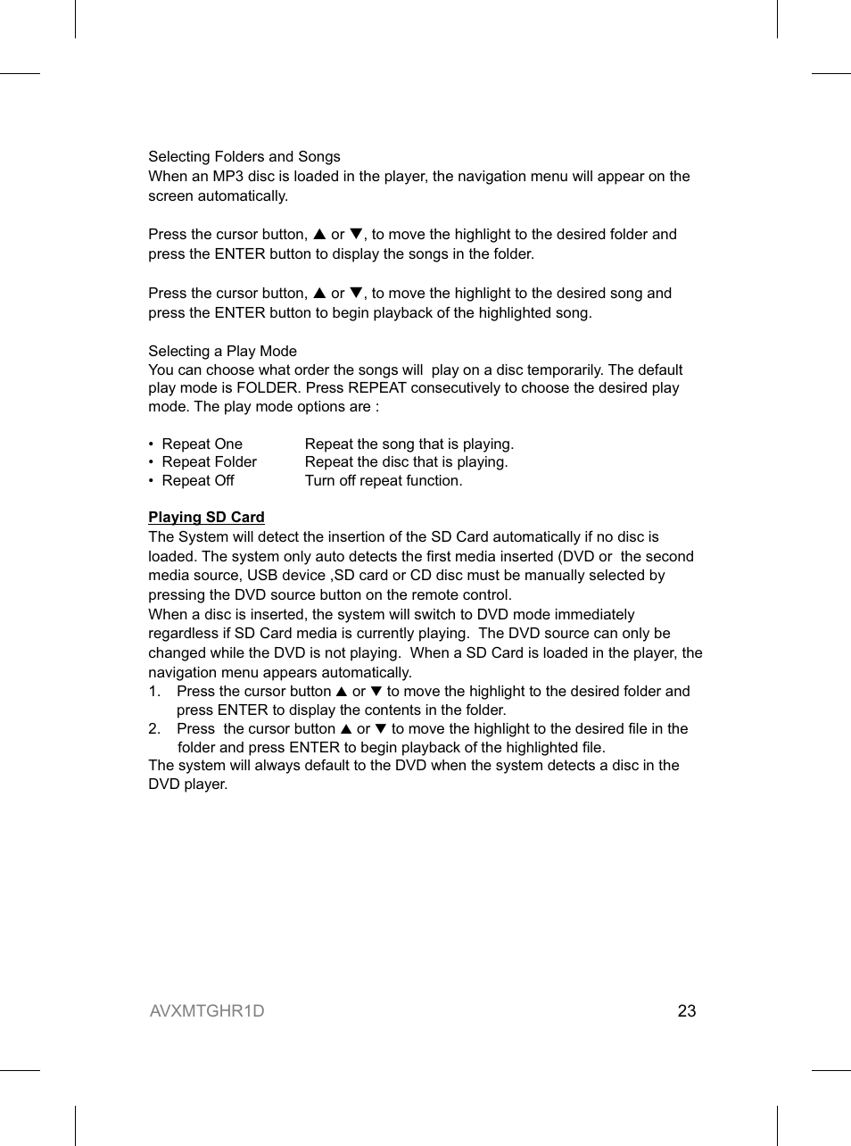 Audiovox AVXMTGHR1D User Manual | Page 23 / 28