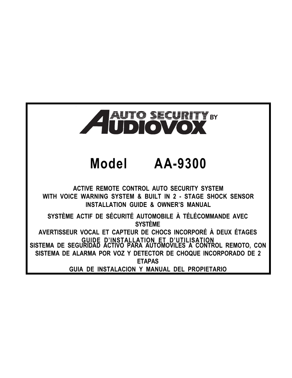 Audiovox Auto Security AA-9300 User Manual | 20 pages