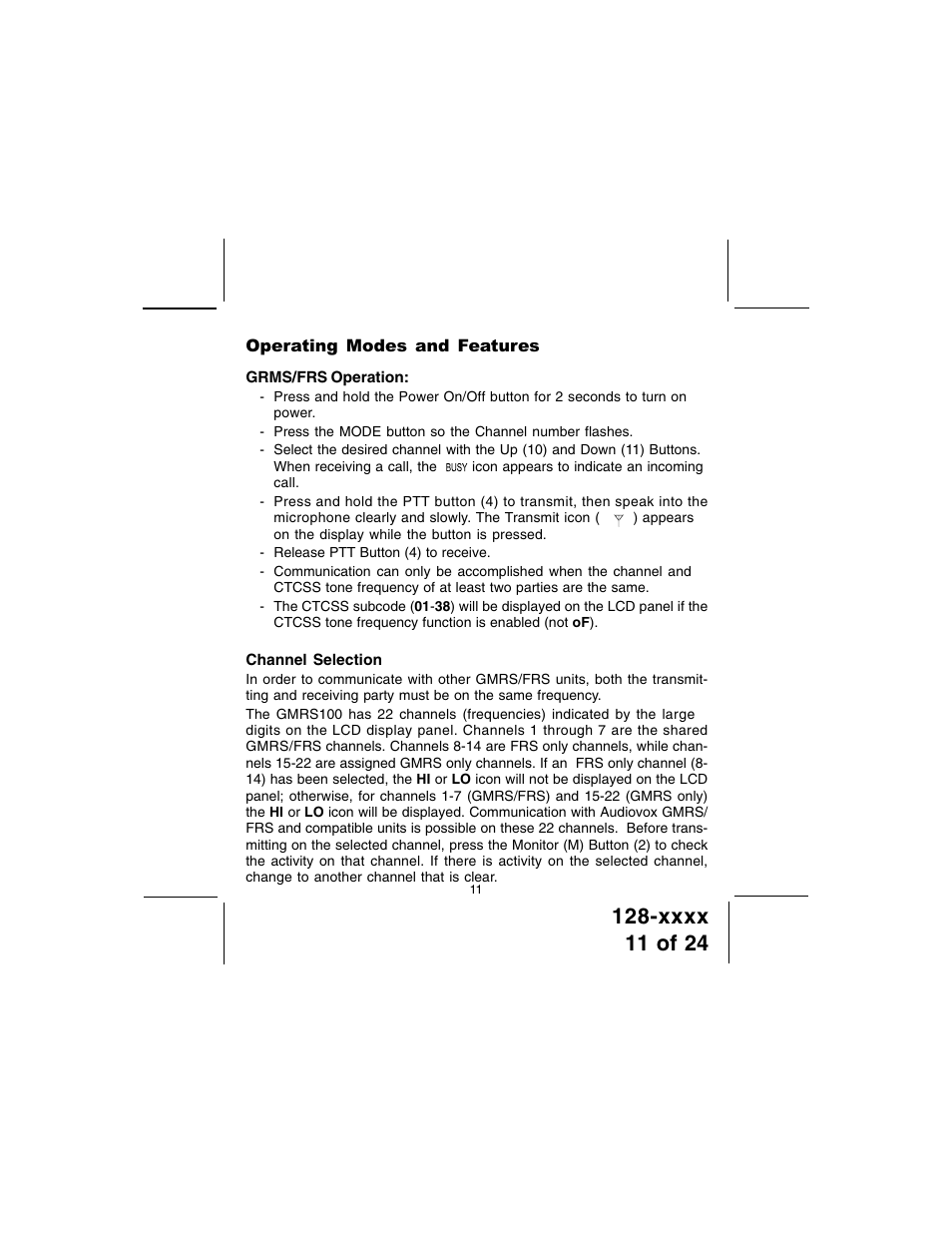 Audiovox GMRS100 User Manual | Page 11 / 24