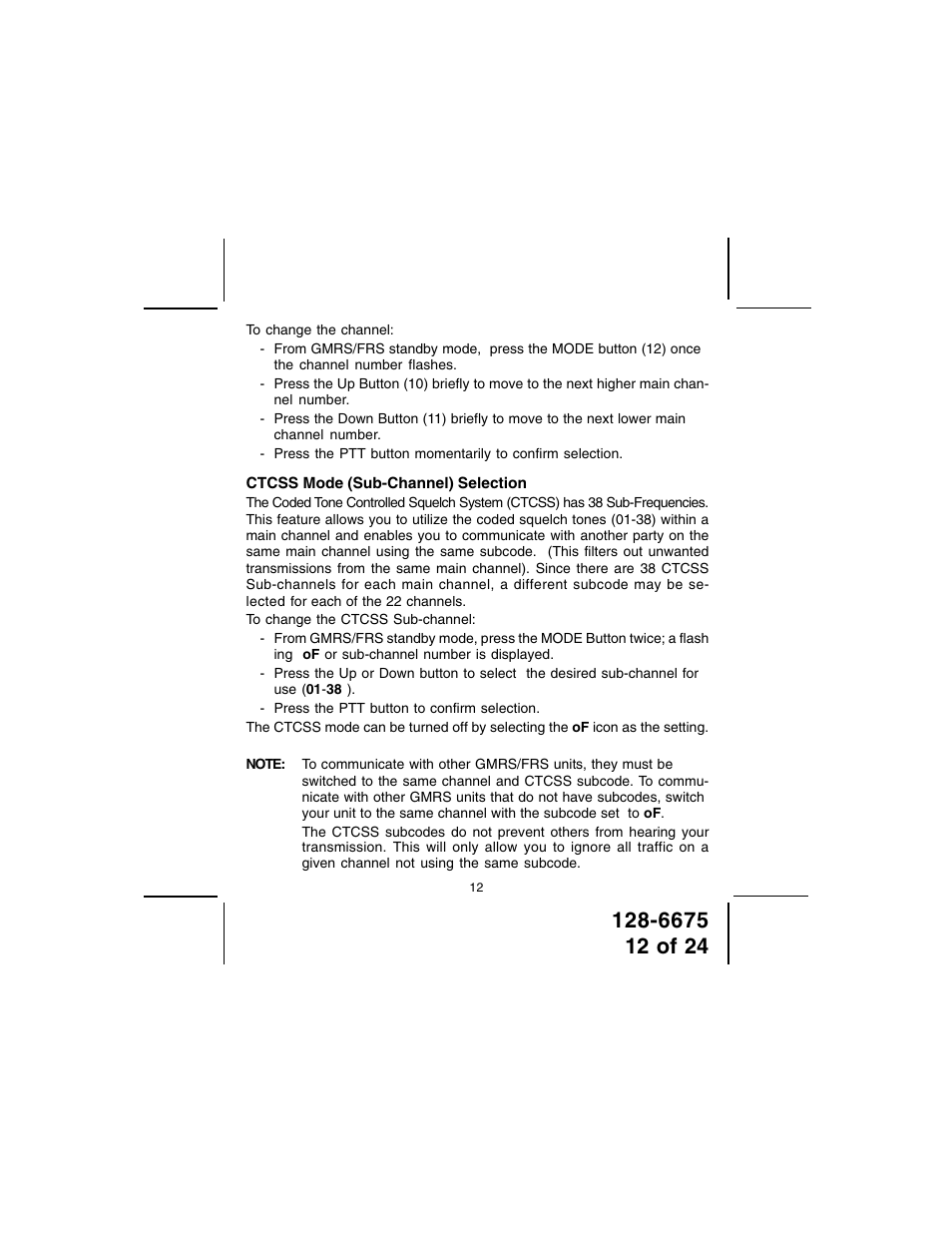 Audiovox GMRS100 User Manual | Page 12 / 24