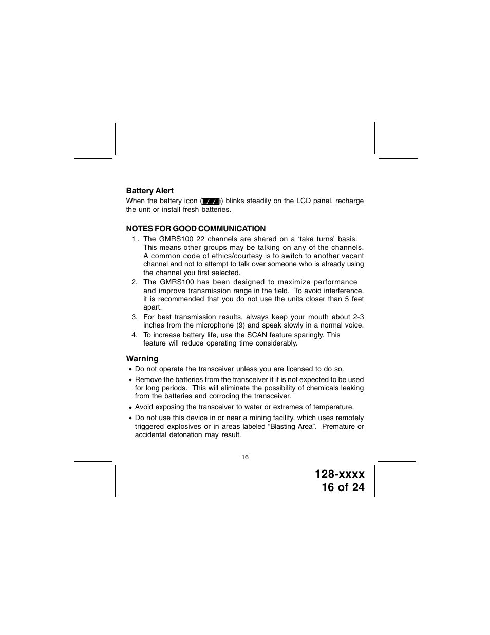 Audiovox GMRS100 User Manual | Page 16 / 24