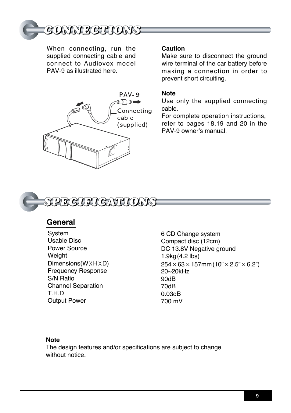 General | Audiovox PAV-6CDP User Manual | Page 10 / 11