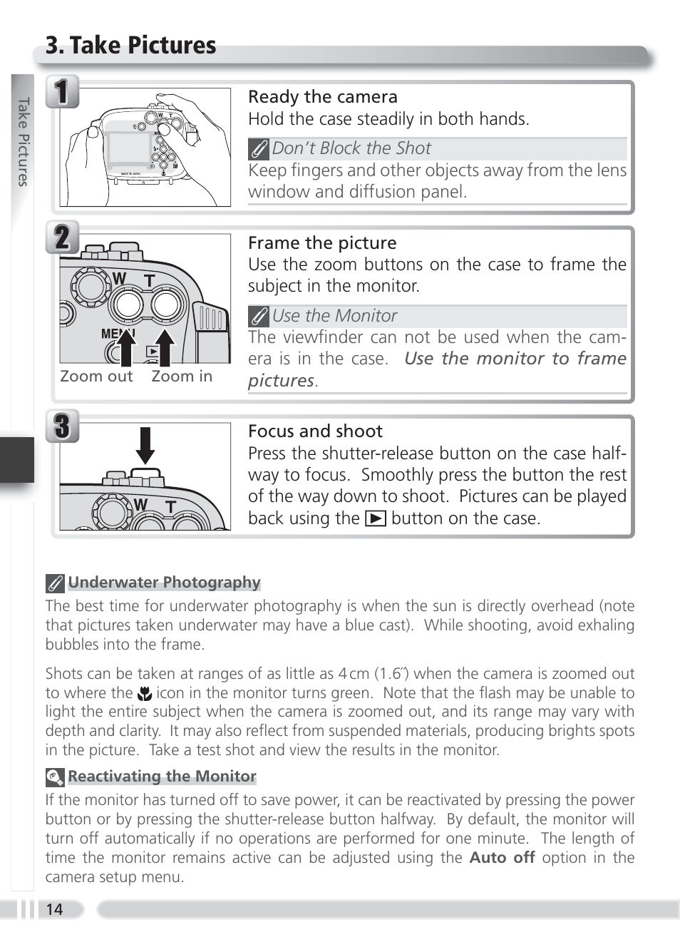 Take pictures | Nikon WP-CP4 Coolpix 5900-7900 User Manual | Page 22 / 80