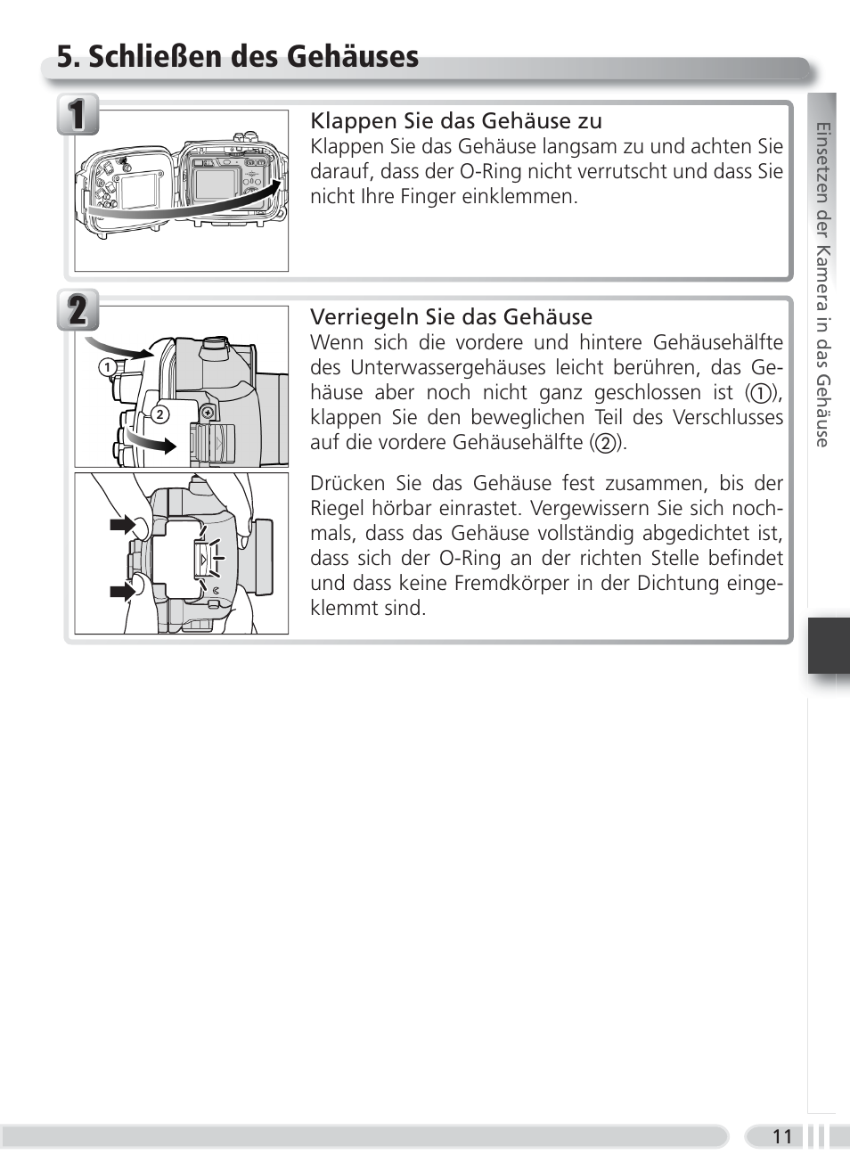 Schließen des gehäuses | Nikon WP-CP4 Coolpix 5900-7900 User Manual | Page 45 / 80