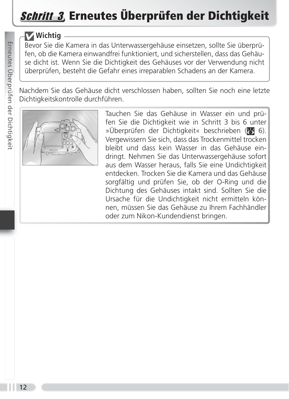 Erneutes überprüfen der dichtigkeit, Schritt 3 | Nikon WP-CP4 Coolpix 5900-7900 User Manual | Page 46 / 80