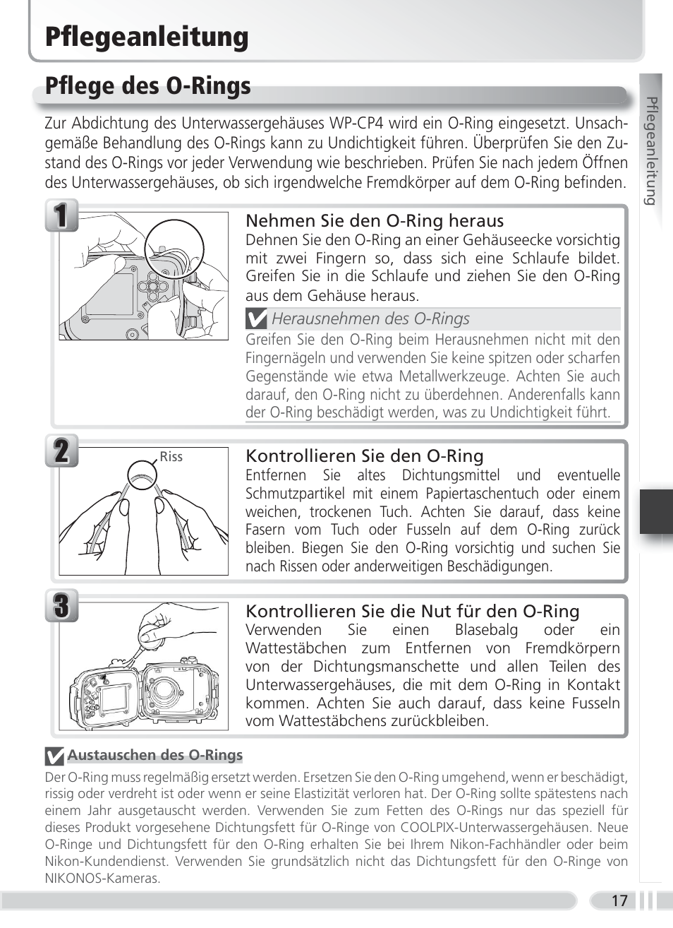 Pfl egeanleitung, Pfl ege des o-rings | Nikon WP-CP4 Coolpix 5900-7900 User Manual | Page 51 / 80
