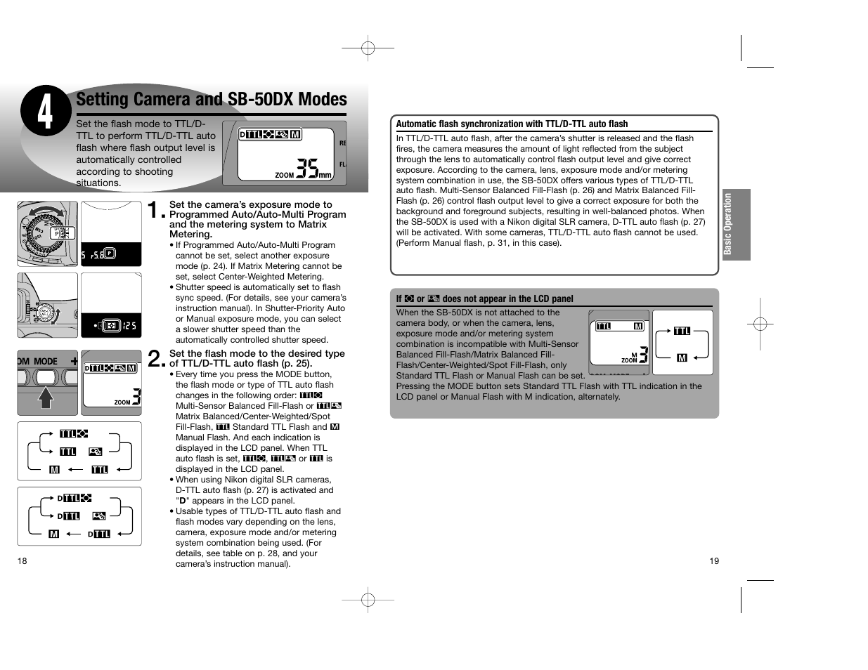Setting camera and sb-50dx modes | Nikon SB-50DX User Manual | Page 10 / 39