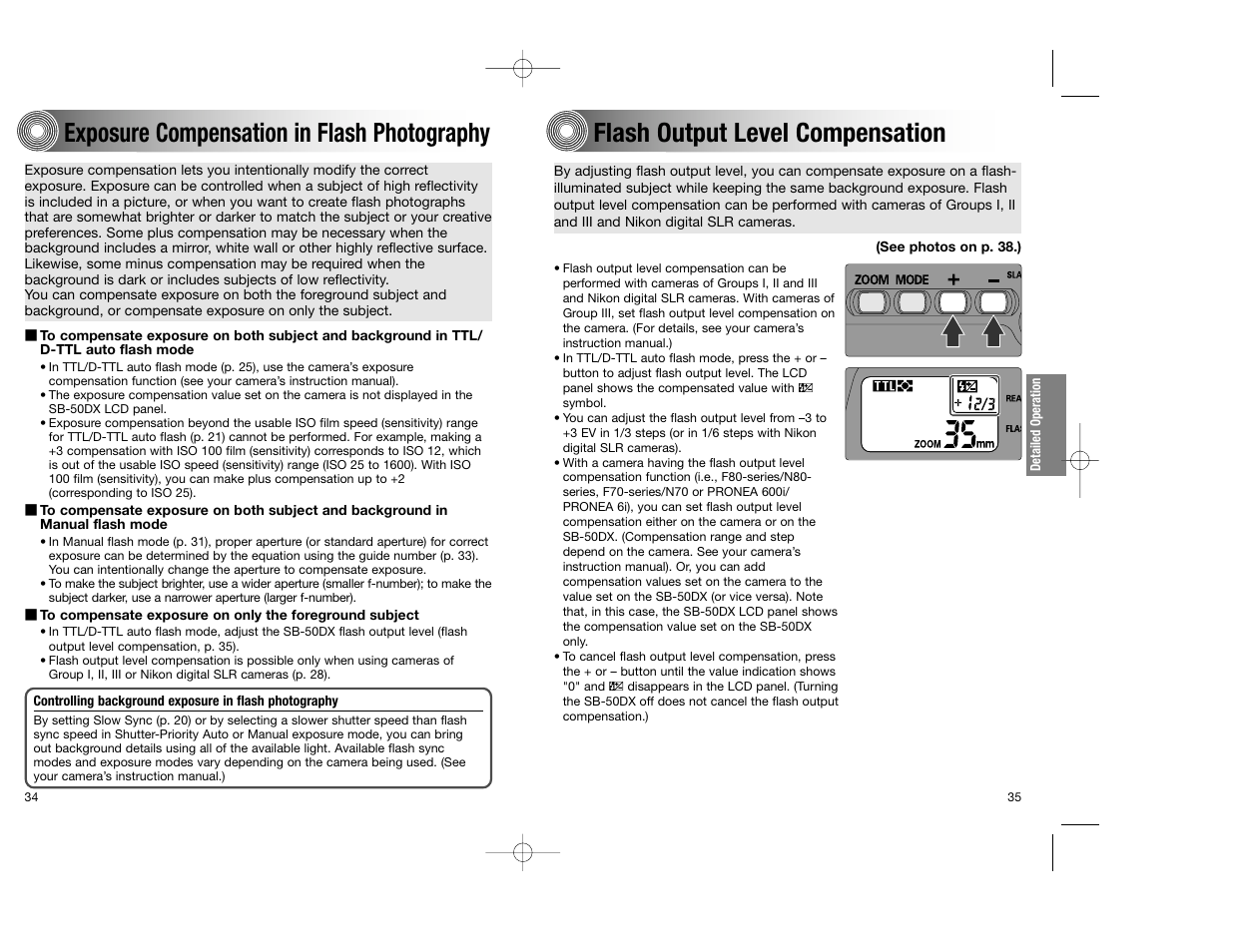 Exposure compensation in flash photography, Flash output level compensation | Nikon SB-50DX User Manual | Page 18 / 39