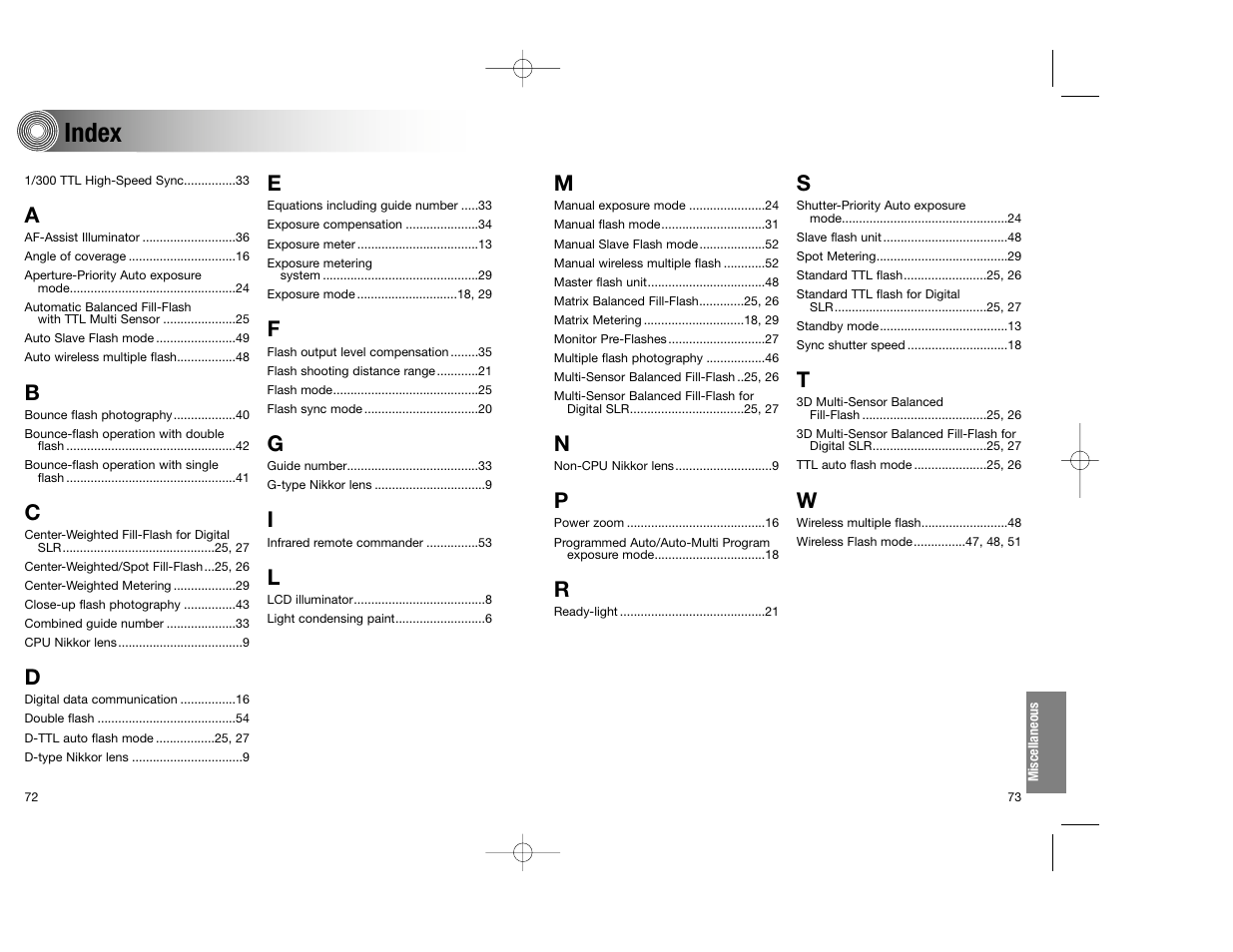 Index | Nikon SB-50DX User Manual | Page 37 / 39