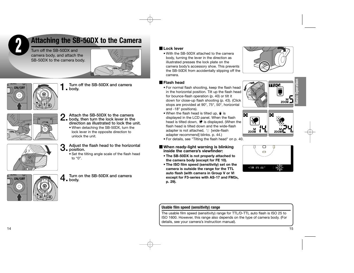 Attaching the sb-50dx to the camera | Nikon SB-50DX User Manual | Page 8 / 39