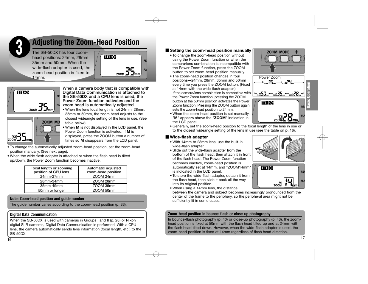 Adjusting the zoom-head position | Nikon SB-50DX User Manual | Page 9 / 39