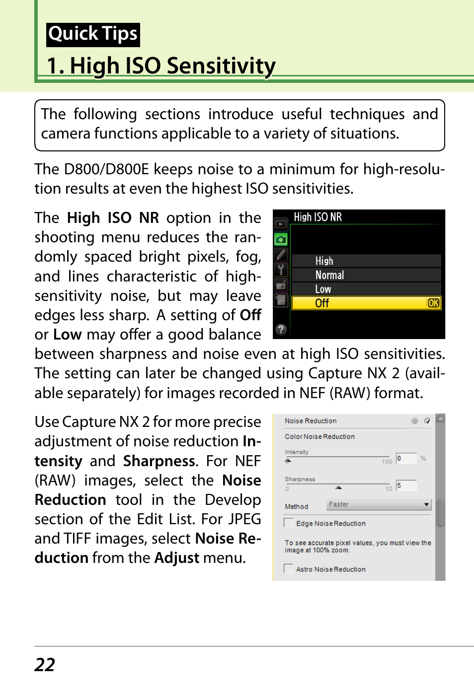 Quick tips, High iso sensitivity | Nikon D800 User Manual | Page 24 / 38