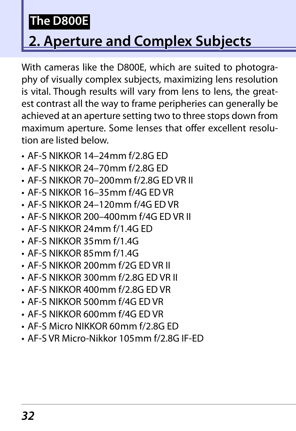 Aperture and complex subjects | Nikon D800 User Manual | Page 34 / 38