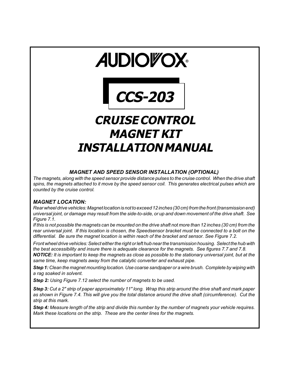 Audiovox CCS-203 User Manual | 3 pages