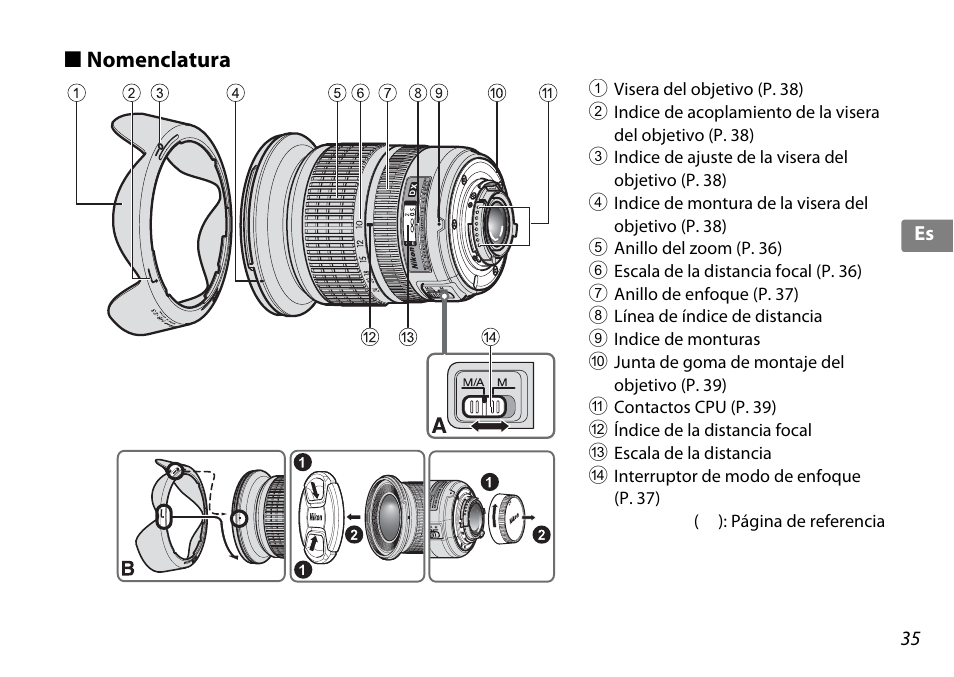 Nomenclatura | Nikon AF-S DX 10-24mm f-3.5-4.5G ED User Manual | Page 35 / 120