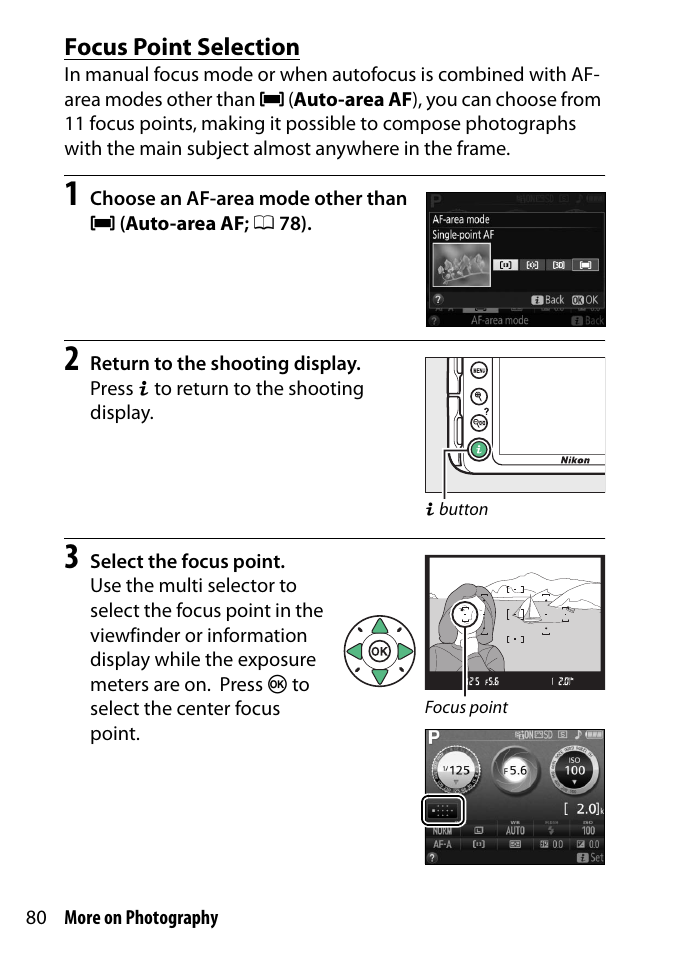 Focus point selection | Nikon D3300 User Manual | Page 100 / 392