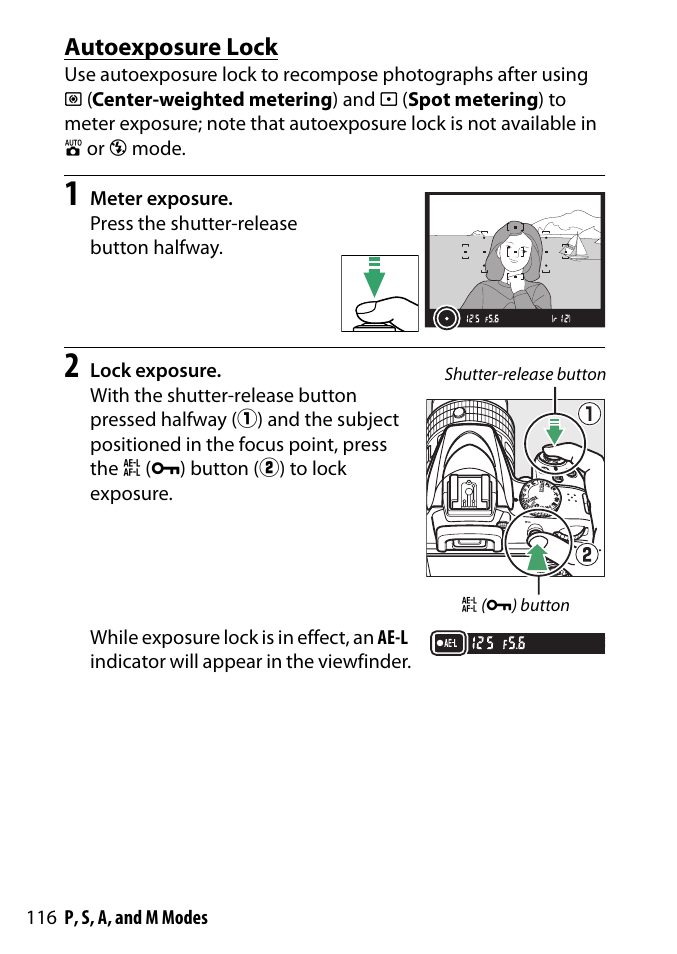 Autoexposure lock | Nikon D3300 User Manual | Page 136 / 392