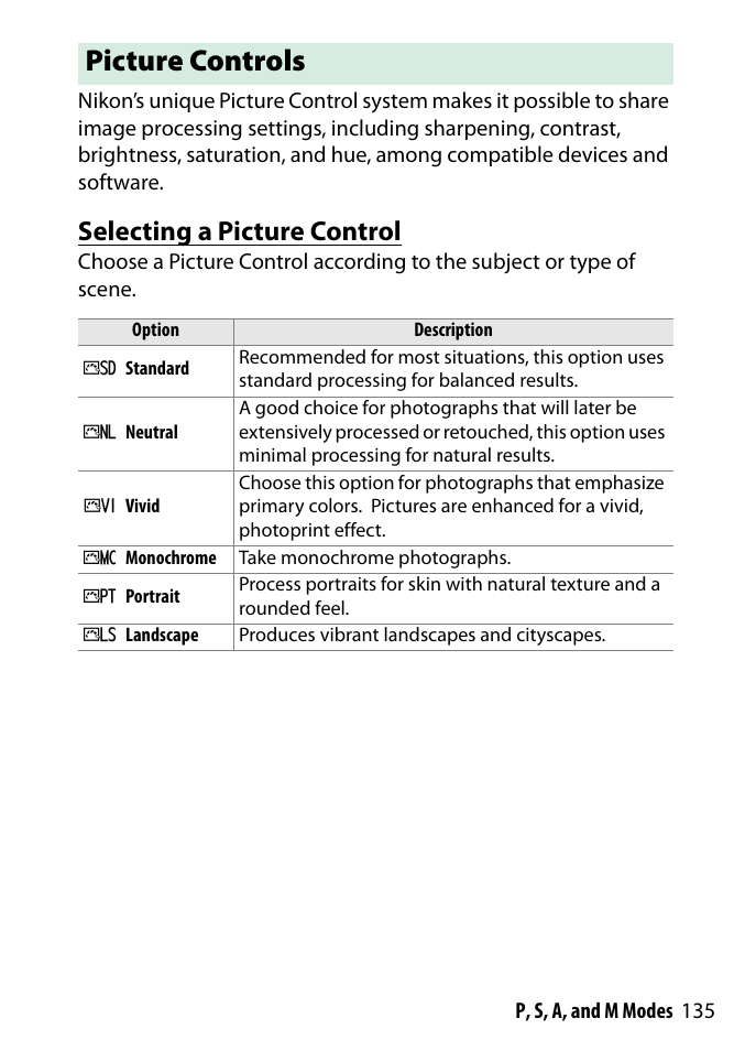 Picture controls, Selecting a picture control | Nikon D3300 User Manual | Page 155 / 392