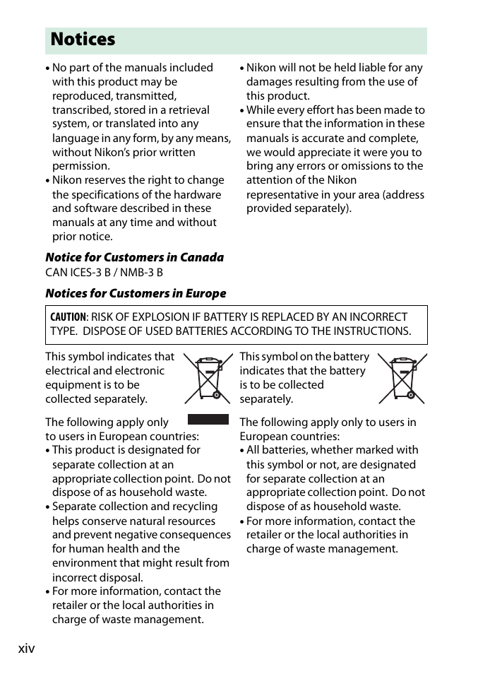 Notices | Nikon D3300 User Manual | Page 16 / 392