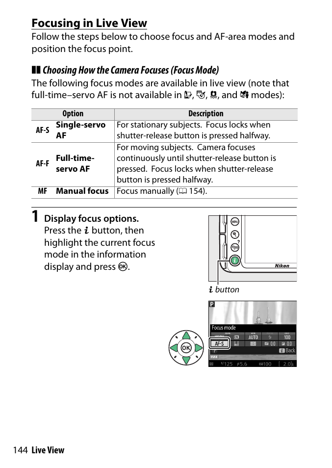 Focusing in live view | Nikon D3300 User Manual | Page 164 / 392