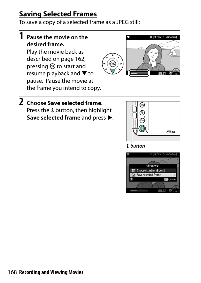 Saving selected frames | Nikon D3300 User Manual | Page 188 / 392