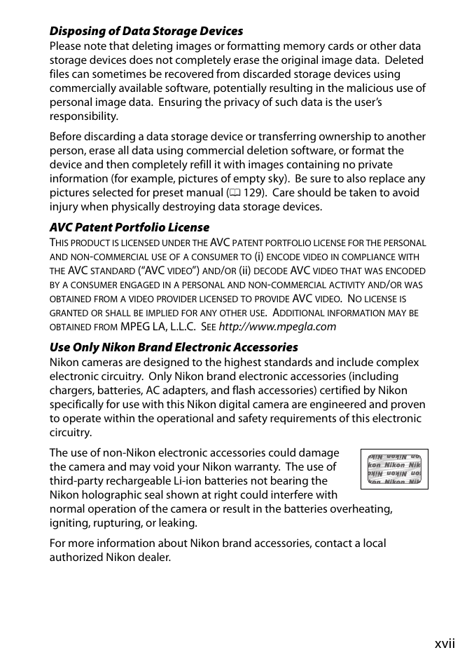 Xvii | Nikon D3300 User Manual | Page 19 / 392