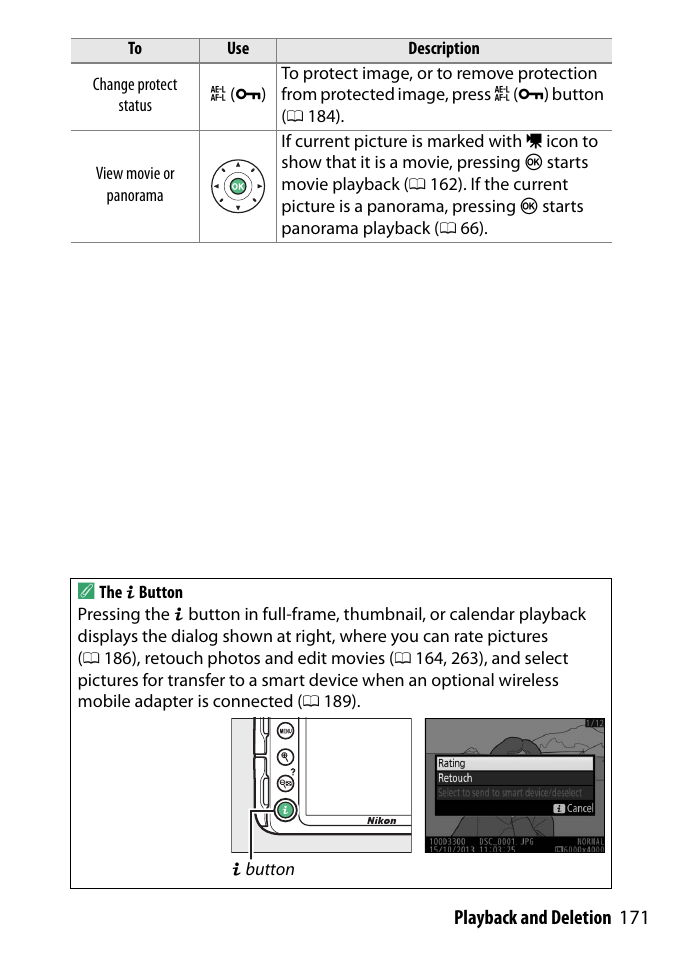 171 playback and deletion | Nikon D3300 User Manual | Page 191 / 392