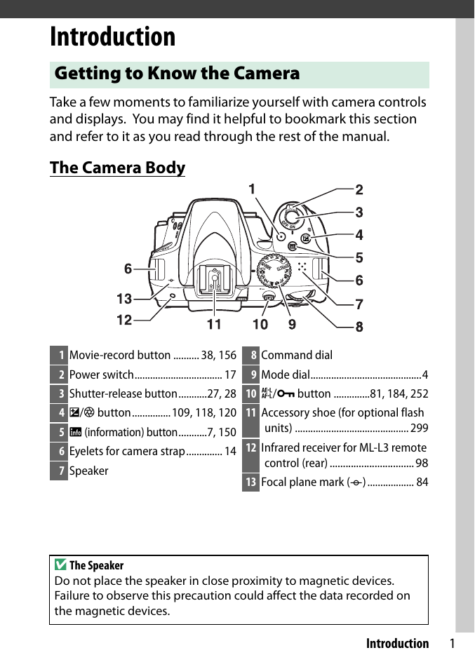 Introduction, Getting to know the camera, The camera body | Nikon D3300 User Manual | Page 21 / 392