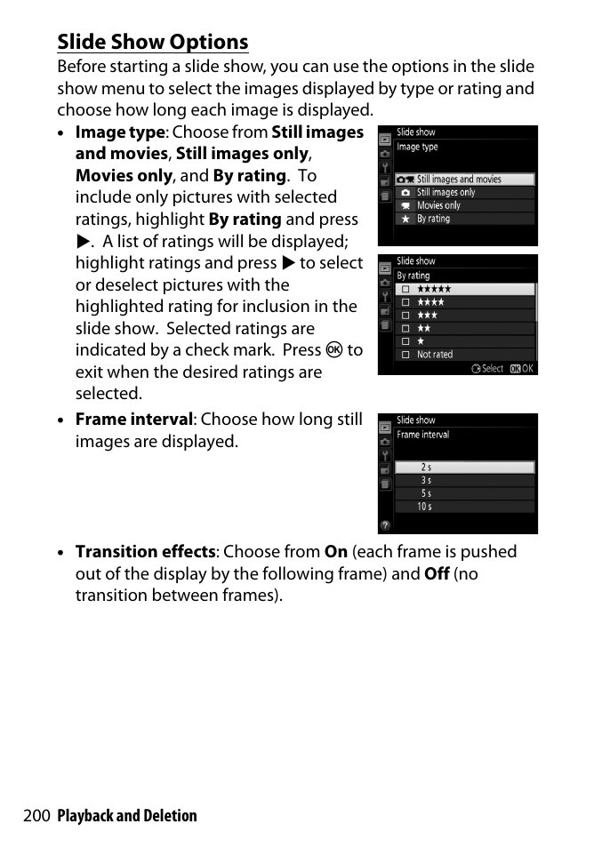Slide show options | Nikon D3300 User Manual | Page 220 / 392