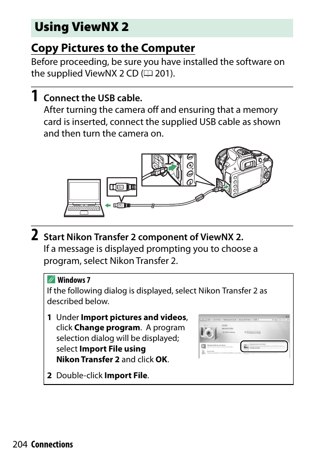 Using viewnx 2, Copy pictures to the computer | Nikon D3300 User Manual | Page 224 / 392