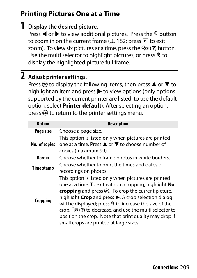 Printing pictures one at a time, Ge 209 | Nikon D3300 User Manual | Page 229 / 392