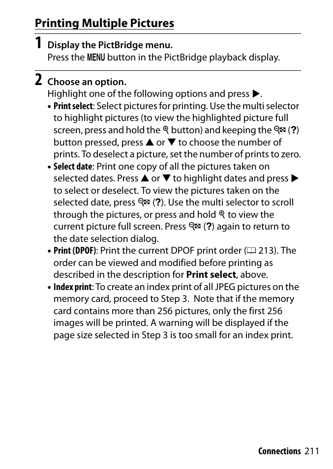 Printing multiple pictures | Nikon D3300 User Manual | Page 231 / 392