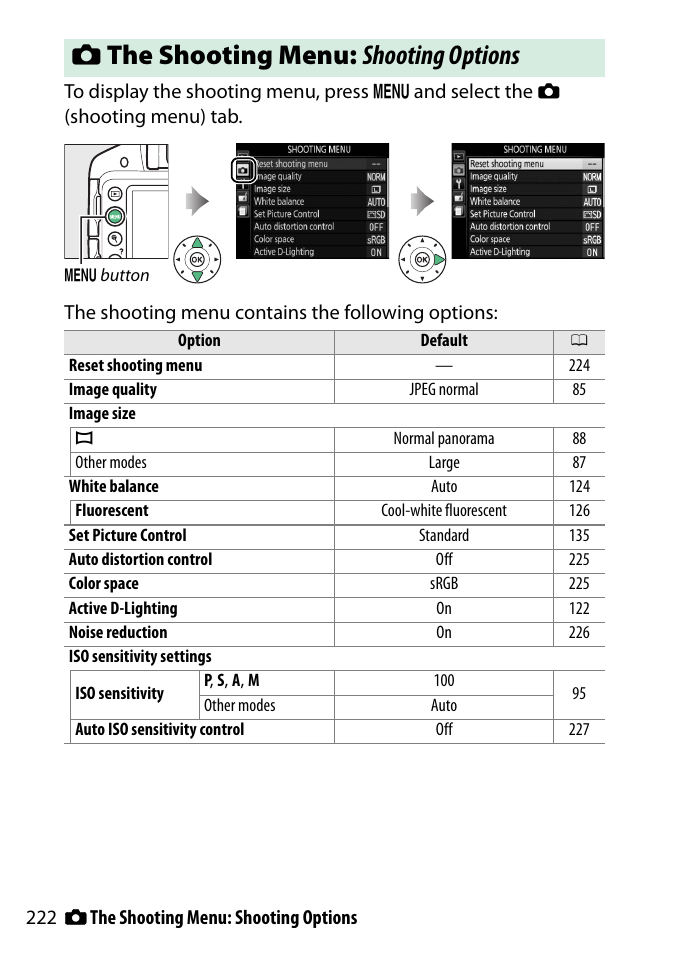 The shooting menu: shooting options, 0 222), which, C the shooting menu: shooting options | Nikon D3300 User Manual | Page 242 / 392