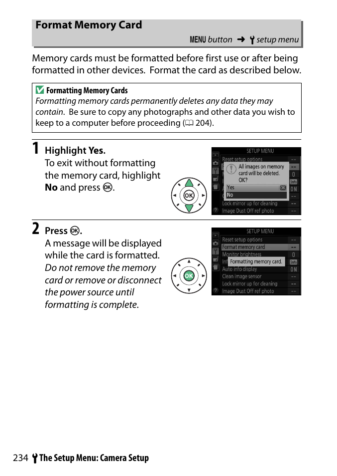 Format memory card | Nikon D3300 User Manual | Page 254 / 392