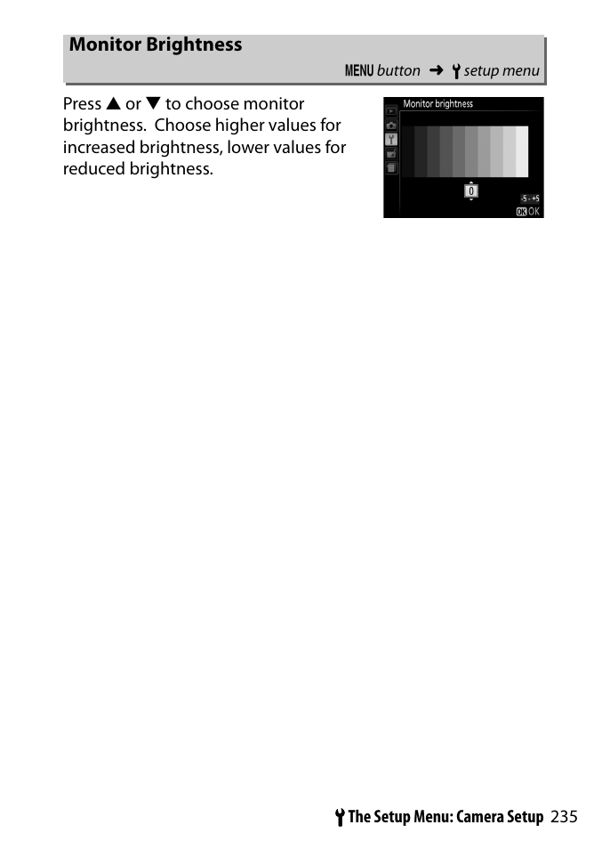 Monitor brightness | Nikon D3300 User Manual | Page 255 / 392