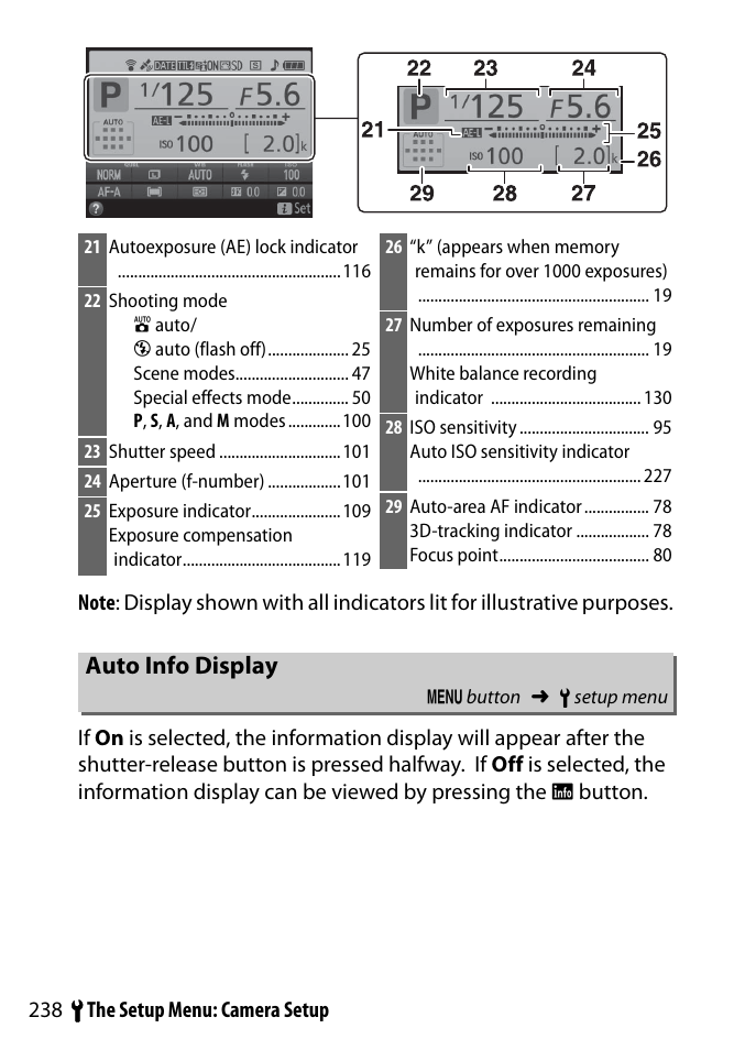 Auto info display | Nikon D3300 User Manual | Page 258 / 392