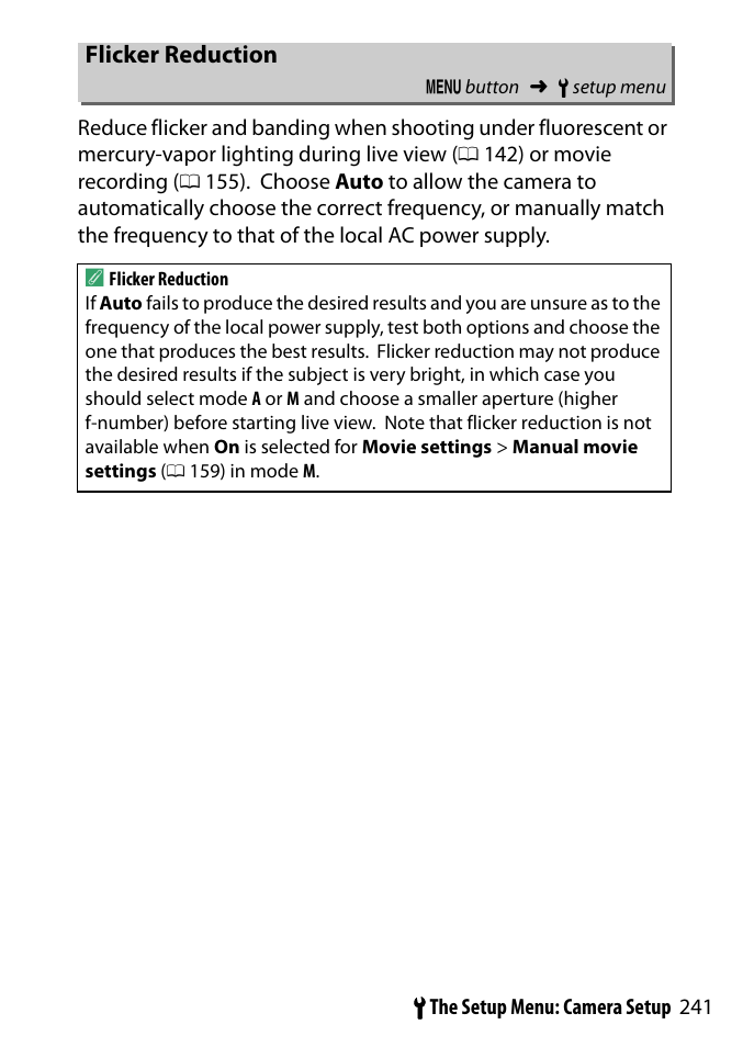 Flicker reduction | Nikon D3300 User Manual | Page 261 / 392