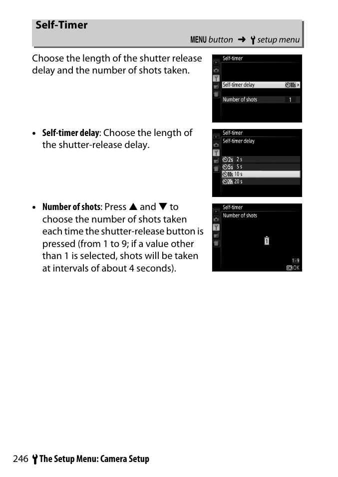 Self-timer | Nikon D3300 User Manual | Page 266 / 392