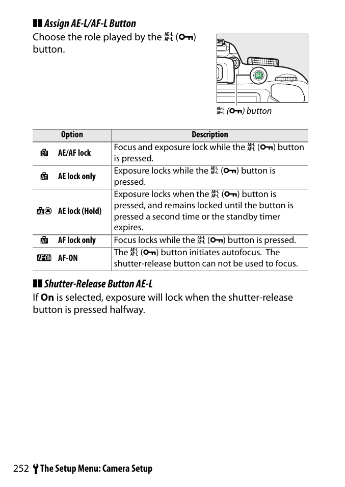 Assign ae-l/af-l button, Shutter-release button ae-l | Nikon D3300 User Manual | Page 272 / 392