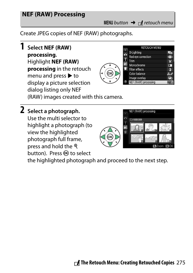 Nef (raw) processing, Menu | Nikon D3300 User Manual | Page 295 / 392