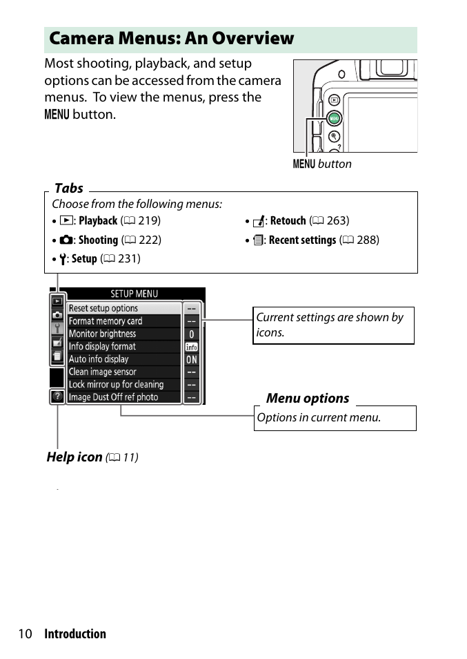 Camera menus: an overview | Nikon D3300 User Manual | Page 30 / 392