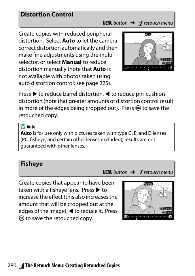 Distortion control, Fisheye | Nikon D3300 User Manual | Page 300 / 392