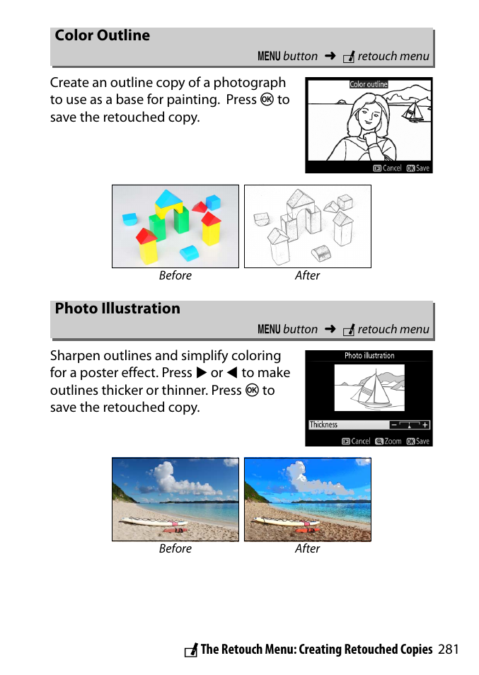 Color outline, Photo illustration | Nikon D3300 User Manual | Page 301 / 392