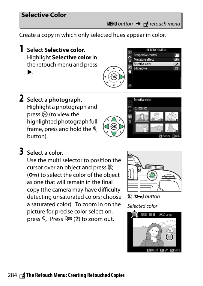 Selective color | Nikon D3300 User Manual | Page 304 / 392