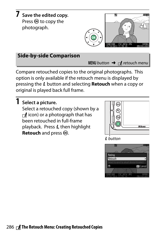 Side-by-side comparison | Nikon D3300 User Manual | Page 306 / 392