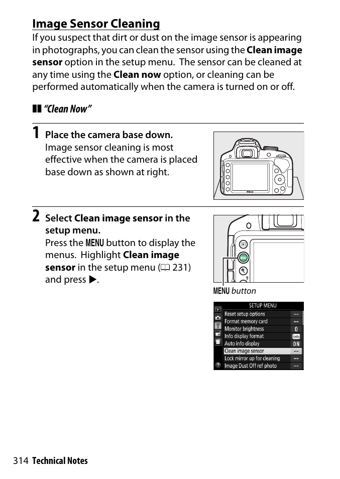 Image sensor cleaning | Nikon D3300 User Manual | Page 334 / 392