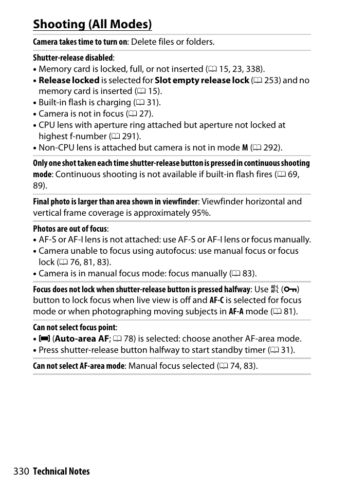 Shooting (all modes) | Nikon D3300 User Manual | Page 350 / 392